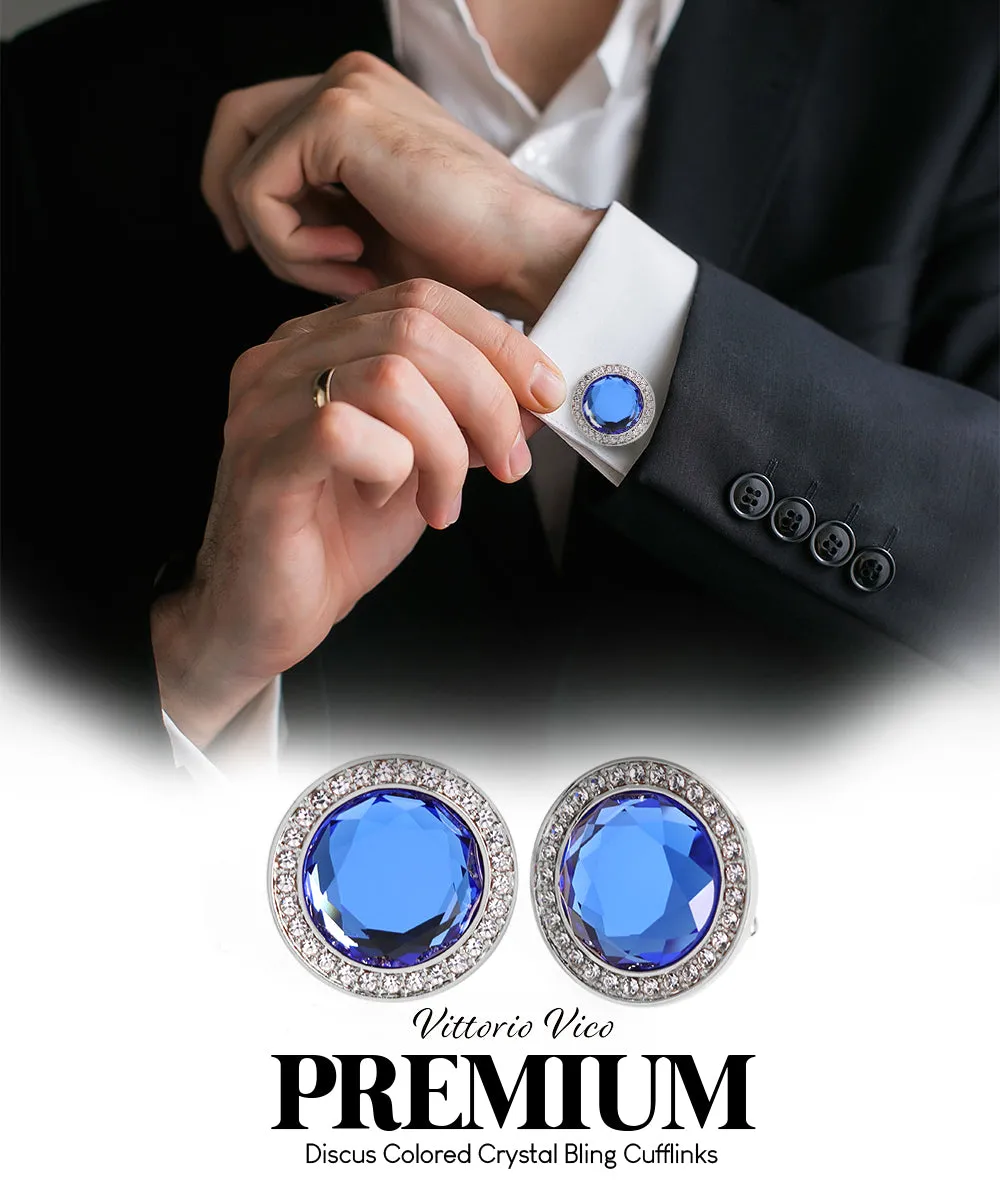 Vittorio Vico Discus Crystal Colorstone Bling Cufflinks: CL11XX Series