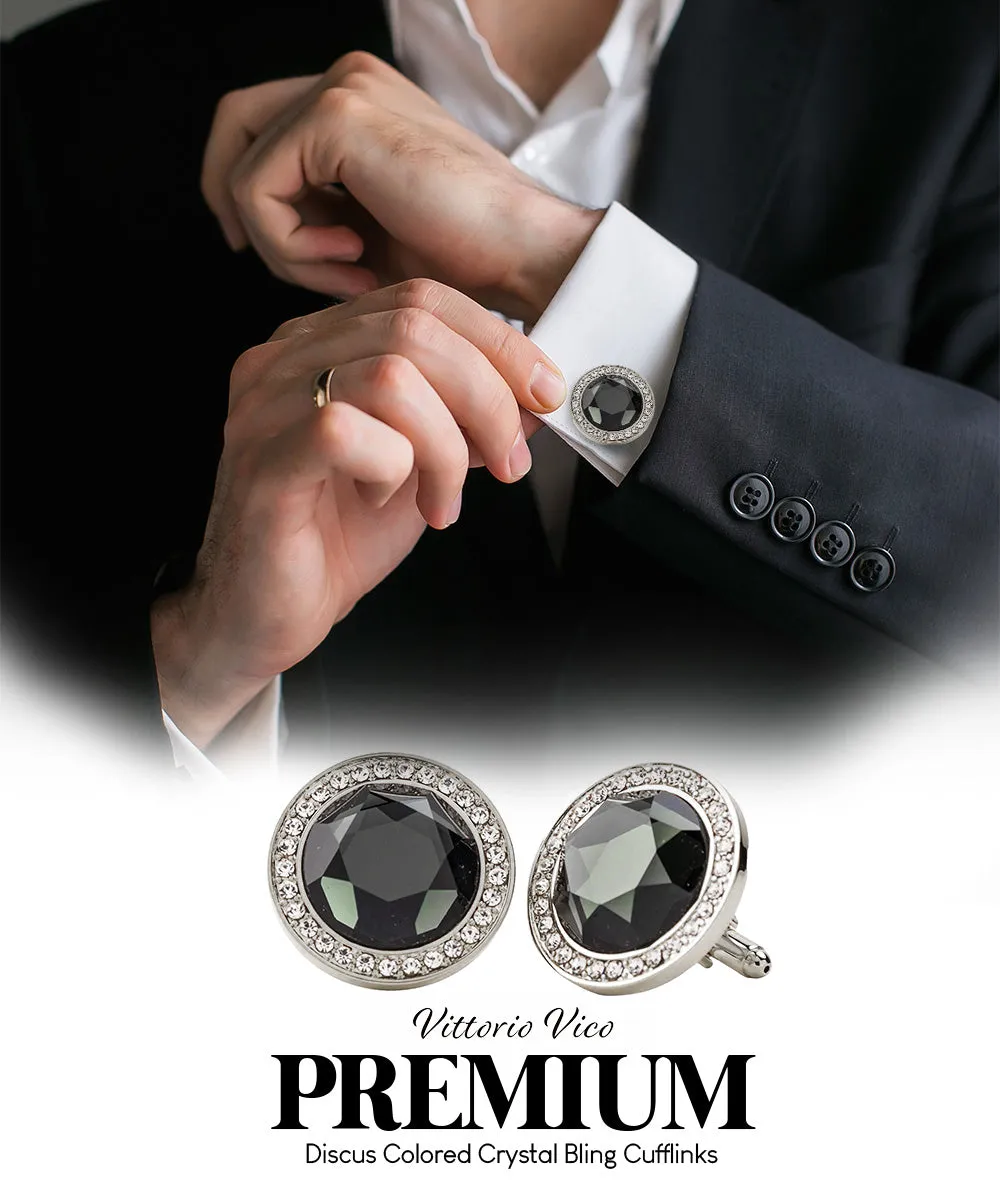 Vittorio Vico Discus Crystal Colorstone Bling Cufflinks: CL11XX Series