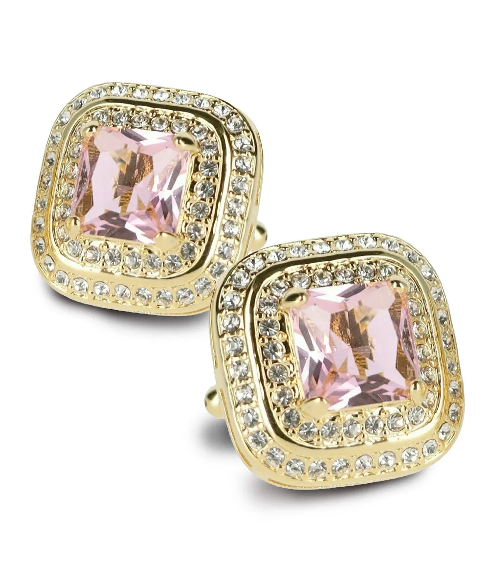 Vittorio Vico Men's Large Square Colorstone Crystal Double Diamond Set Cufflinks: CL75XX Series