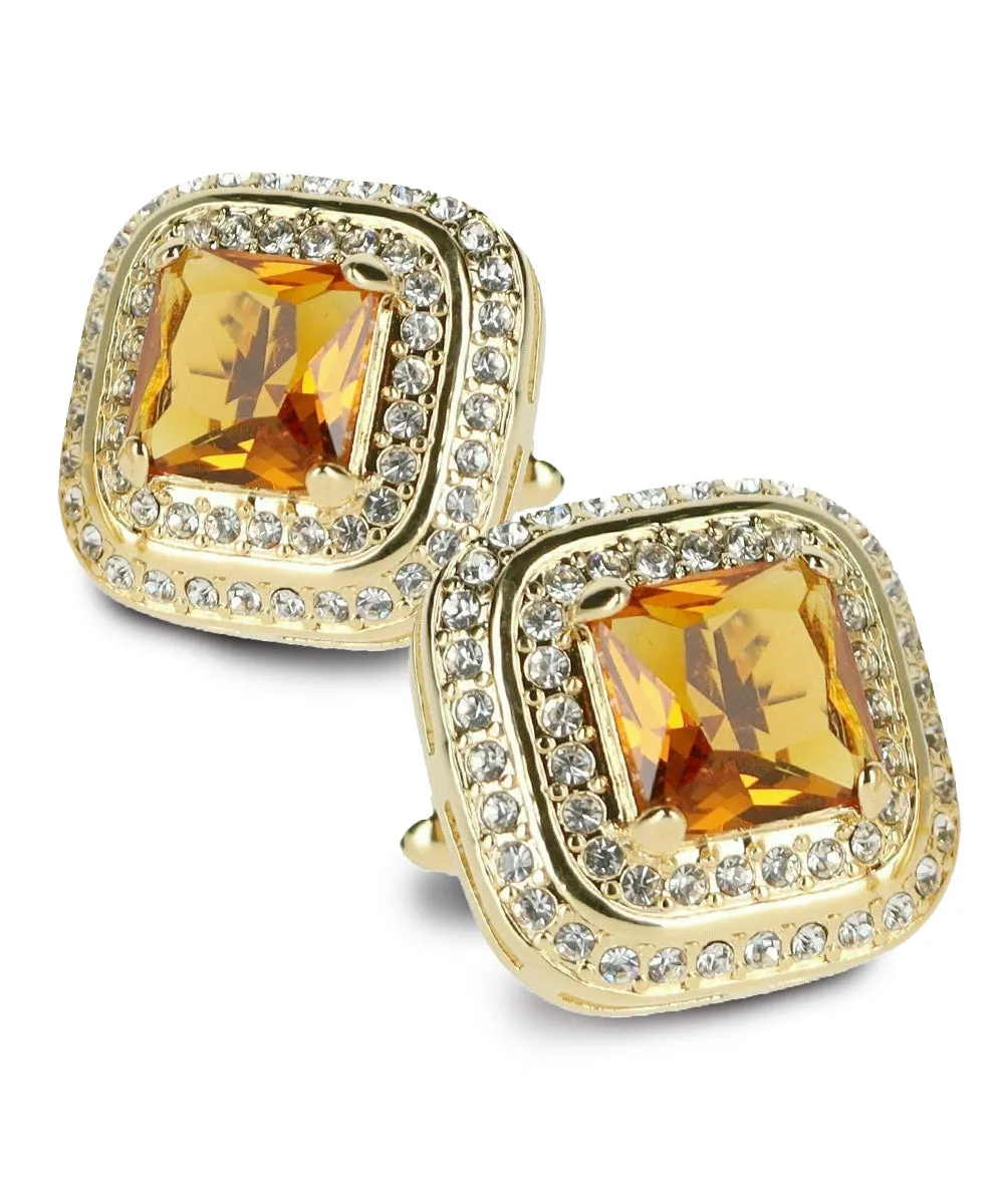 Vittorio Vico Men's Large Square Colorstone Crystal Double Diamond Set Cufflinks: CL75XX Series