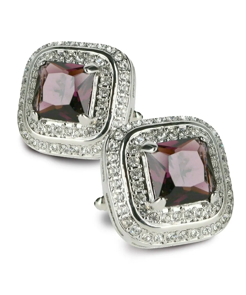 Vittorio Vico Men's Large Square Colorstone Crystal Double Diamond Set Cufflinks: CL75XX Series