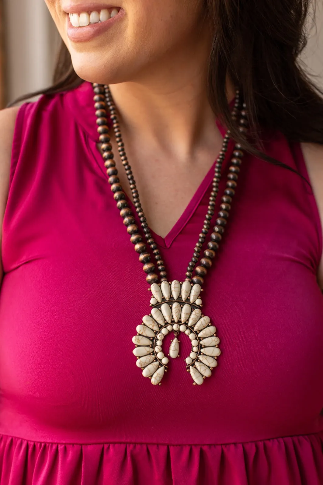 Walking About Town Squash Blossom Necklace, Cream & Copper