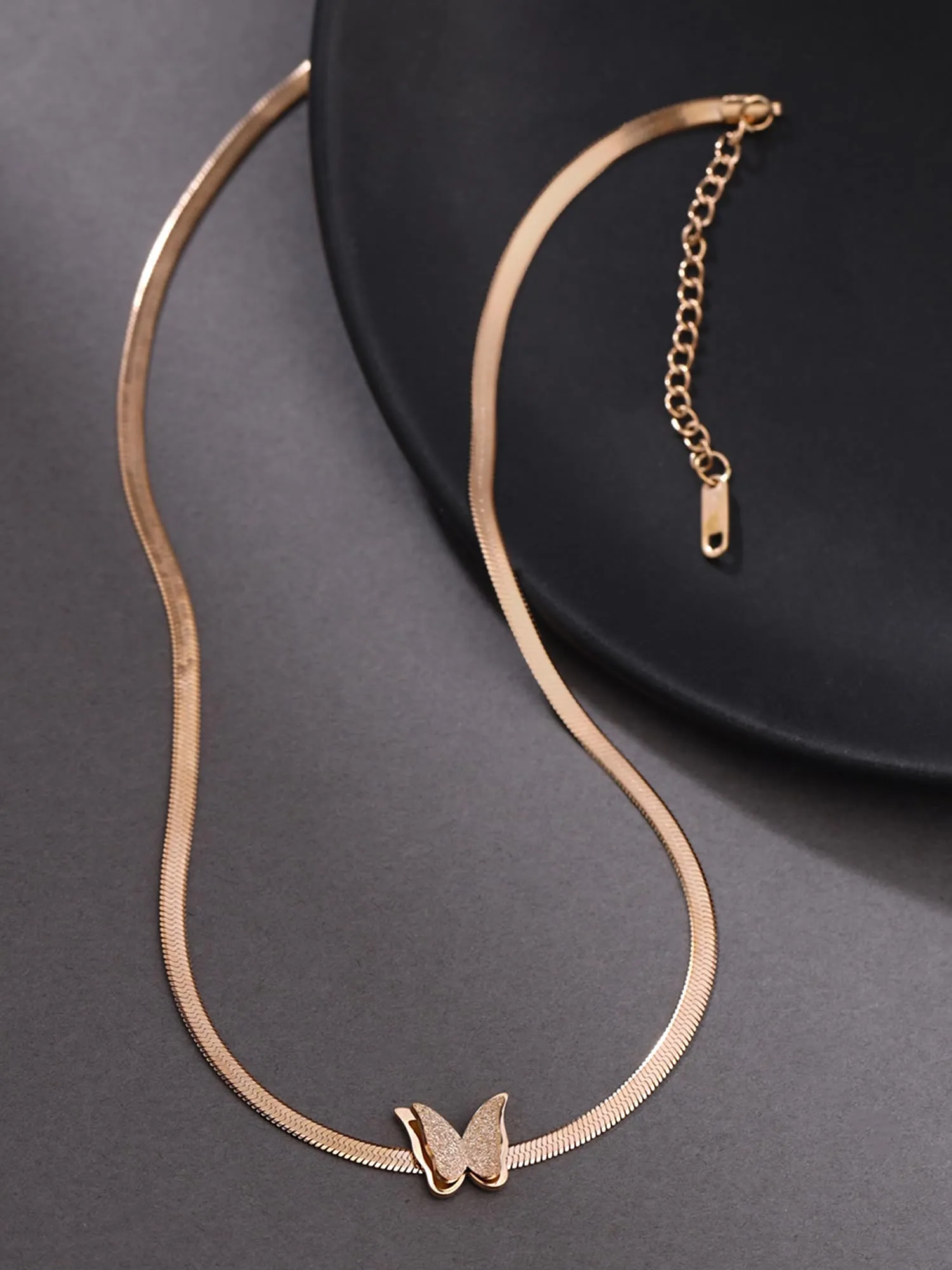 Yellow Chimes Chain Necklace for Women | Fashion Rose Gold Plated Neck Chain Pendant | Butterfly Shaped Pendant Necklace for Women | Western Necklace for Girls Birthday Anniversary Gift for Women Wife