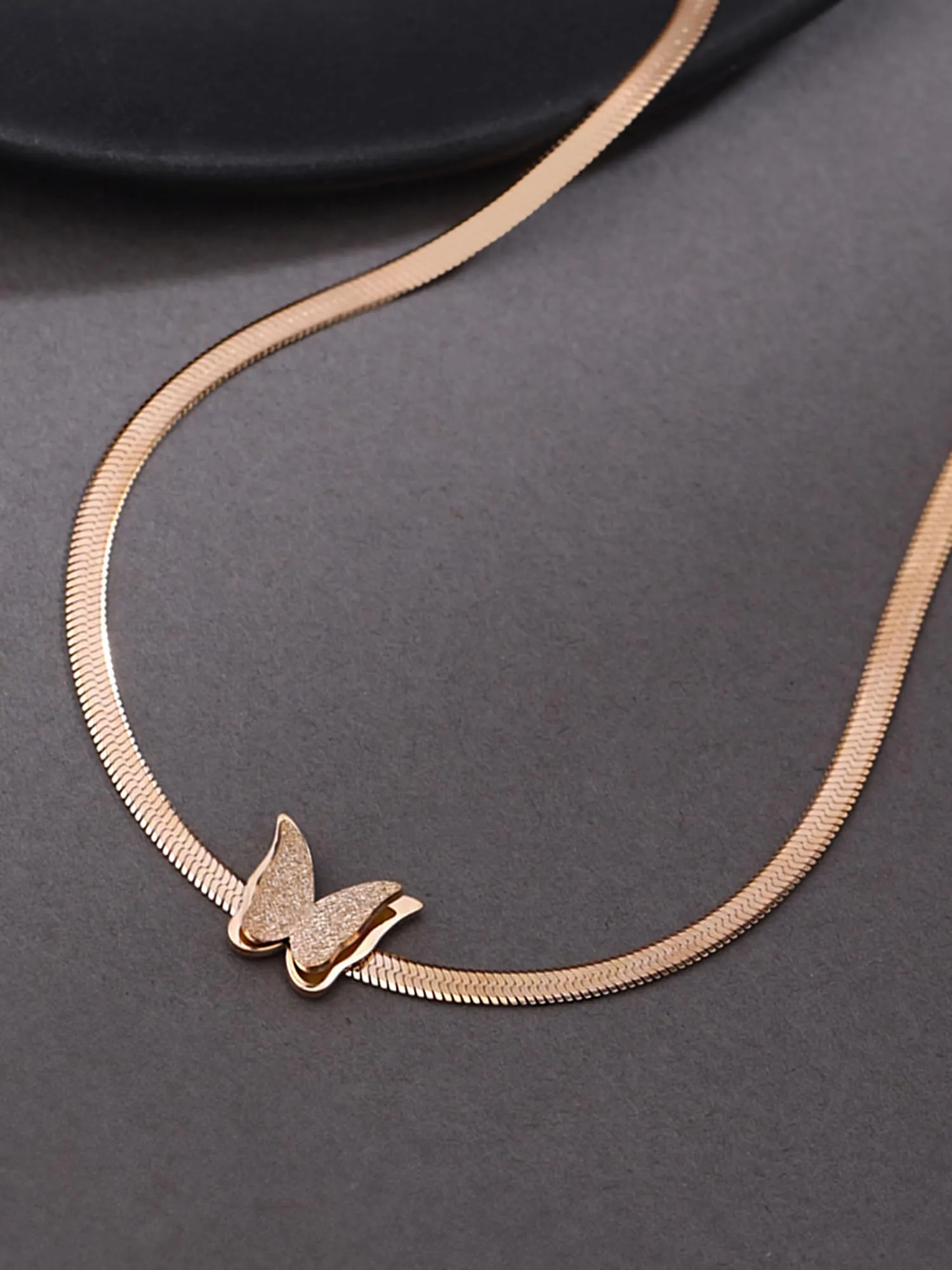 Yellow Chimes Chain Necklace for Women | Fashion Rose Gold Plated Neck Chain Pendant | Butterfly Shaped Pendant Necklace for Women | Western Necklace for Girls Birthday Anniversary Gift for Women Wife