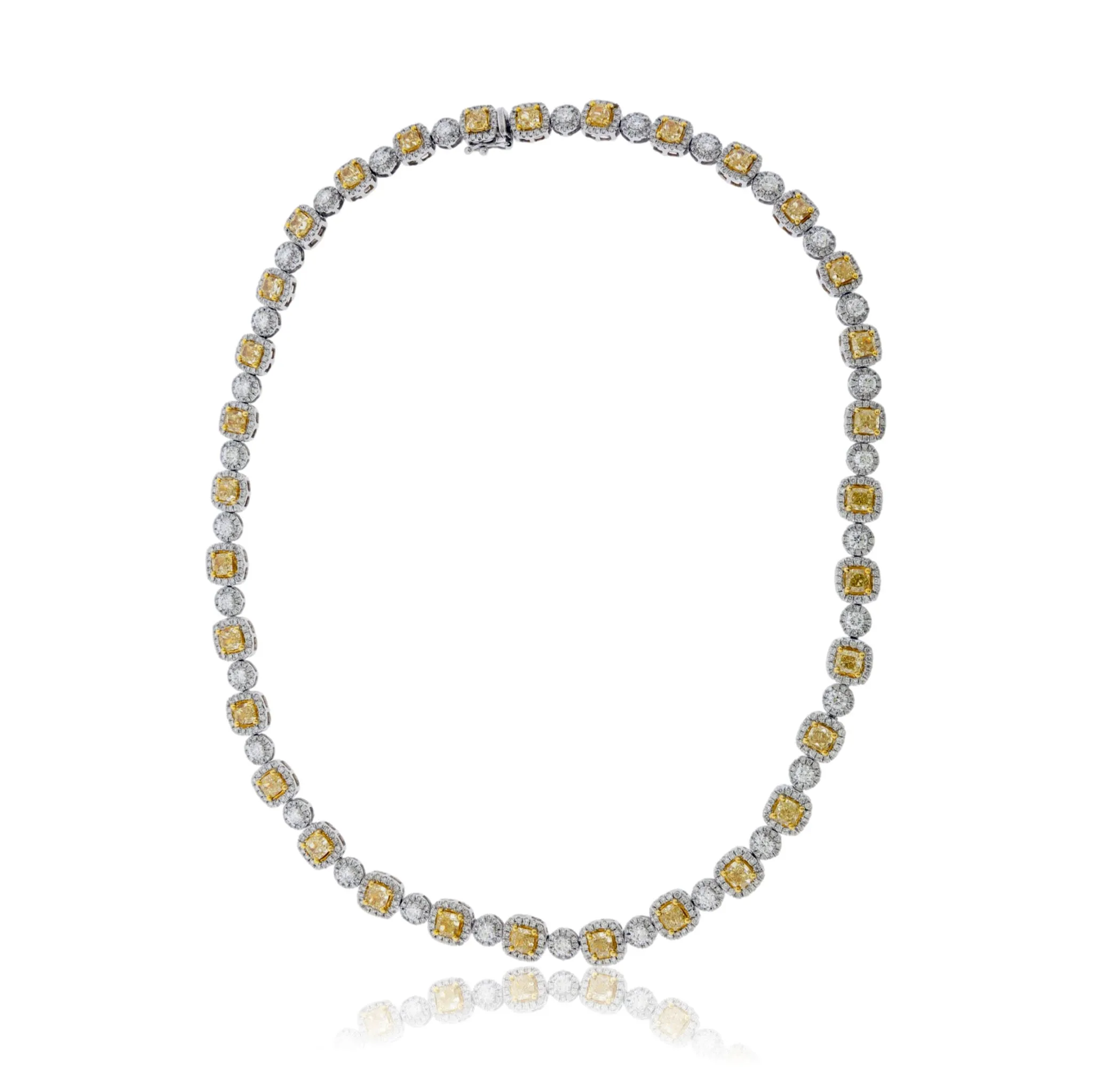 Yellow Diamond and Diamond Halo Necklace