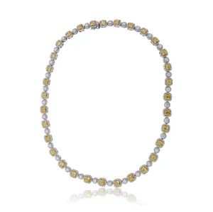 Yellow Diamond and Diamond Halo Necklace